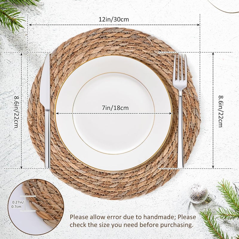 DD DEFINED DECO Defined Deco Woven Placemats Set of 10,12" Round Rattan Placemats,Natural Hand-Woven Water Hyacinth Placemats,Farmhouse Weave Place Mats,Rustic Braided Wicker Table Mats for Dining Table,Home,Wedding. - Image 4