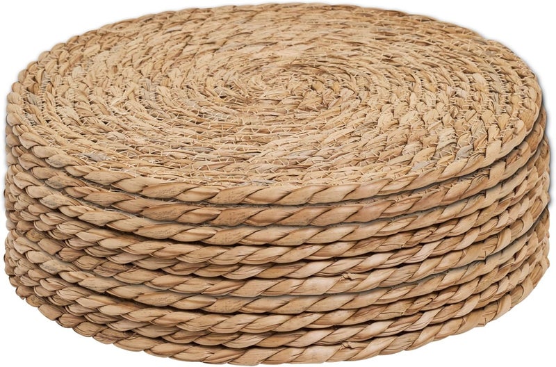 DD DEFINED DECO Defined Deco Woven Placemats Set of 10,12" Round Rattan Placemats,Natural Hand-Woven Water Hyacinth Placemats,Farmhouse Weave Place Mats,Rustic Braided Wicker Table Mats for Dining Table,Home,Wedding. - Image 1