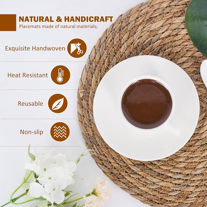 DD DEFINED DECO Defined Deco Woven Placemats Set of 10,12" Round Rattan Placemats,Natural Hand-Woven Water Hyacinth Placemats,Farmhouse Weave Place Mats,Rustic Braided Wicker Table Mats for Dining Table,Home,Wedding. - Image 3