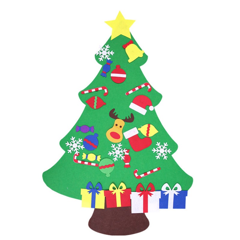 Felt Christmas Tree Decoration Set Kids Xmas Gift DIY Felt Christmas Tree Hanging Wall Decoration with Detachable Ornaments - Image 3