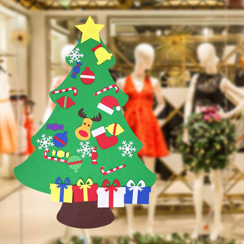 Felt Christmas Tree Decoration Set Kids Xmas Gift DIY Felt Christmas Tree Hanging Wall Decoration with Detachable Ornaments - Image 4