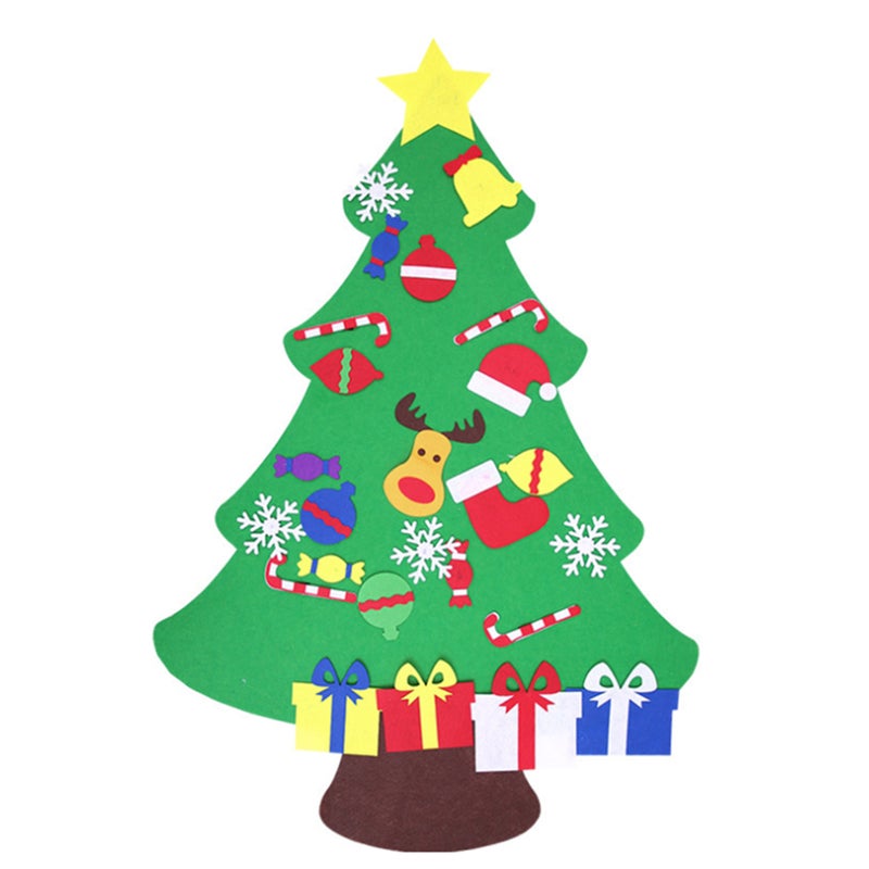 Felt Christmas Tree Decoration Set Kids Xmas Gift DIY Felt Christmas Tree Hanging Wall Decoration with Detachable Ornaments - Image 1