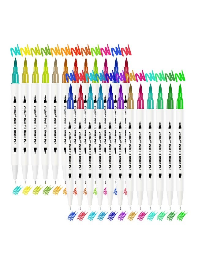 VITOLER Colored Markers Dual Tip Brush Pens Fine Tip Markers & Fine Point Art Pens For Kid Adult Coloring Drawing Planner Art Craft Supplies (24 Brush Pens Set) - Image 1