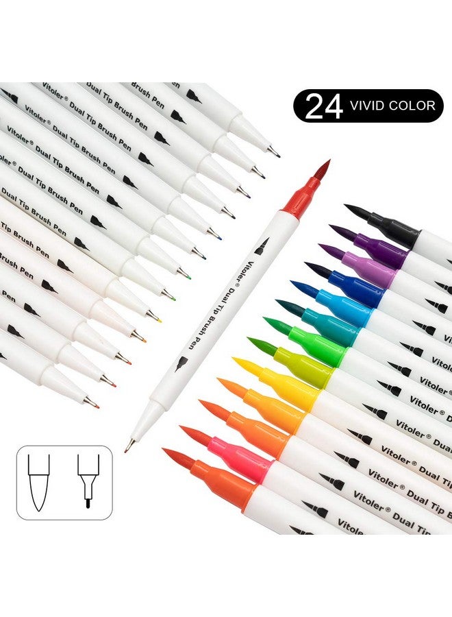 VITOLER Colored Markers Dual Tip Brush Pens Fine Tip Markers & Fine Point Art Pens For Kid Adult Coloring Drawing Planner Art Craft Supplies (24 Brush Pens Set) - Image 2