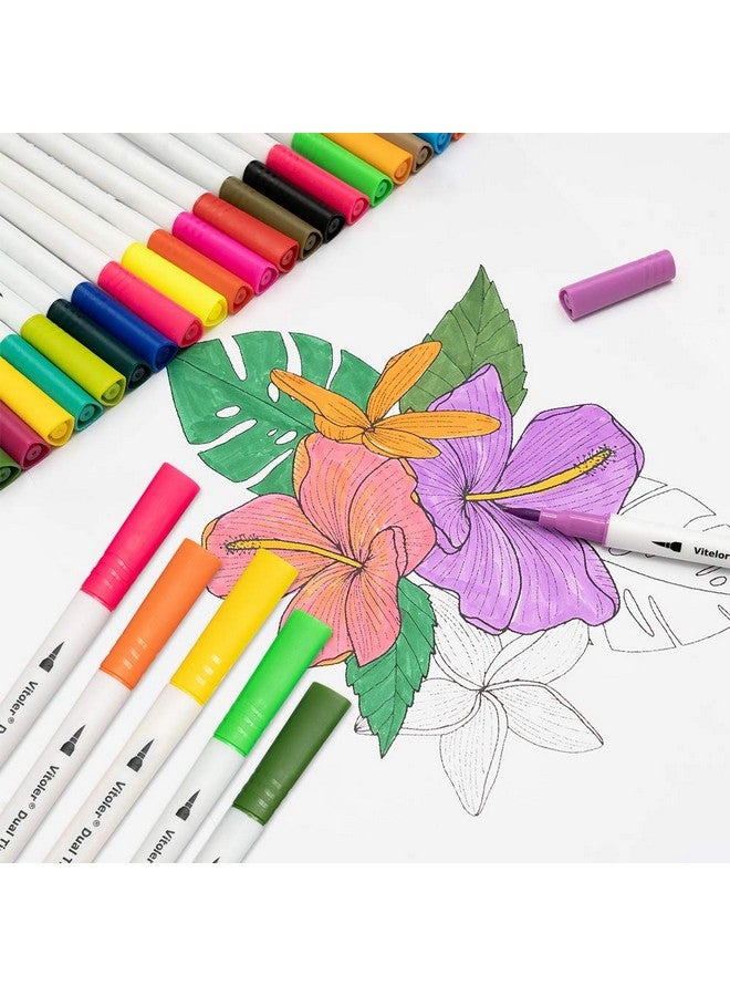 VITOLER Colored Markers Dual Tip Brush Pens Fine Tip Markers & Fine Point Art Pens For Kid Adult Coloring Drawing Planner Art Craft Supplies (24 Brush Pens Set) - Image 5