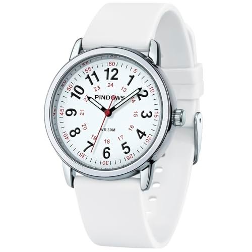 PINDOWS Women's Nurse Watch, 12/24 Hour Display, Luminous Dial, Soft Silicone Band, Waterproof to 30m - Image 1