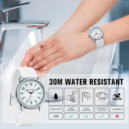 PINDOWS Women's Nurse Watch, 12/24 Hour Display, Luminous Dial, Soft Silicone Band, Waterproof to 30m - Image 3