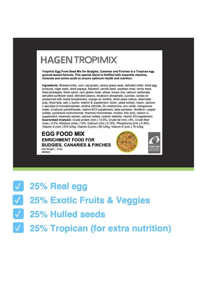 HARI Tropimix Bird Food for Budgies, Canaries And Finches, Hagen Parrot Food with Seeds, Egg, Fruits and Vegetables, Egg Food Mix, 8 lb Bag - Image 2