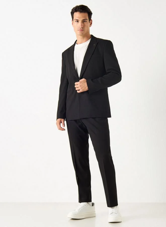 Iconic Iconic Solid Peak Lapel Blazer with Pocket