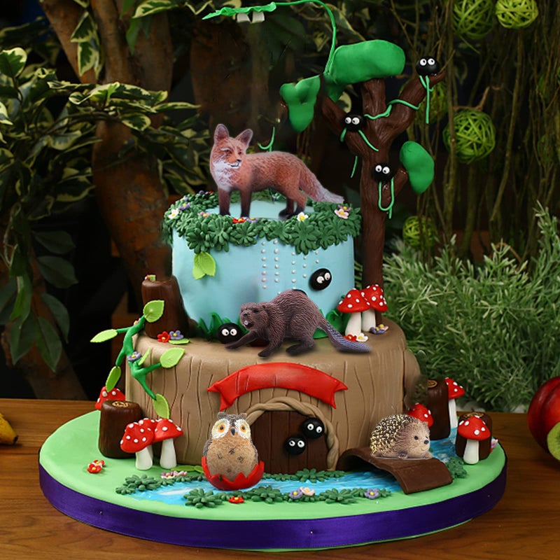 SIENON 18Pcs Forest Animals Figures Toys, Miniature Baby Woodland with Owl Hedgehog Fox Squirrel Bear Monkey Deer Wolf Snake for Kids Educational Christmas Birthday Party Gift Cake Decorations - Image 3