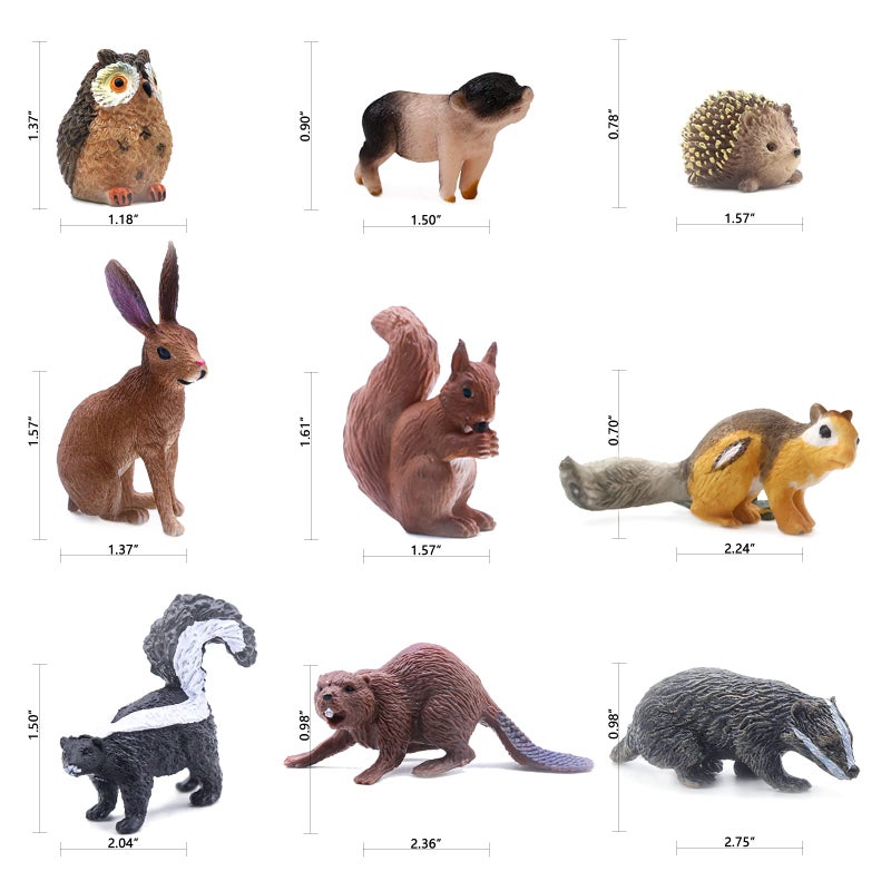 SIENON 18Pcs Forest Animals Figures Toys, Miniature Baby Woodland with Owl Hedgehog Fox Squirrel Bear Monkey Deer Wolf Snake for Kids Educational Christmas Birthday Party Gift Cake Decorations - Image 5