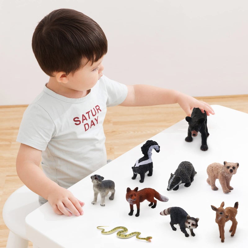 SIENON 18Pcs Forest Animals Figures Toys, Miniature Baby Woodland with Owl Hedgehog Fox Squirrel Bear Monkey Deer Wolf Snake for Kids Educational Christmas Birthday Party Gift Cake Decorations - Image 4