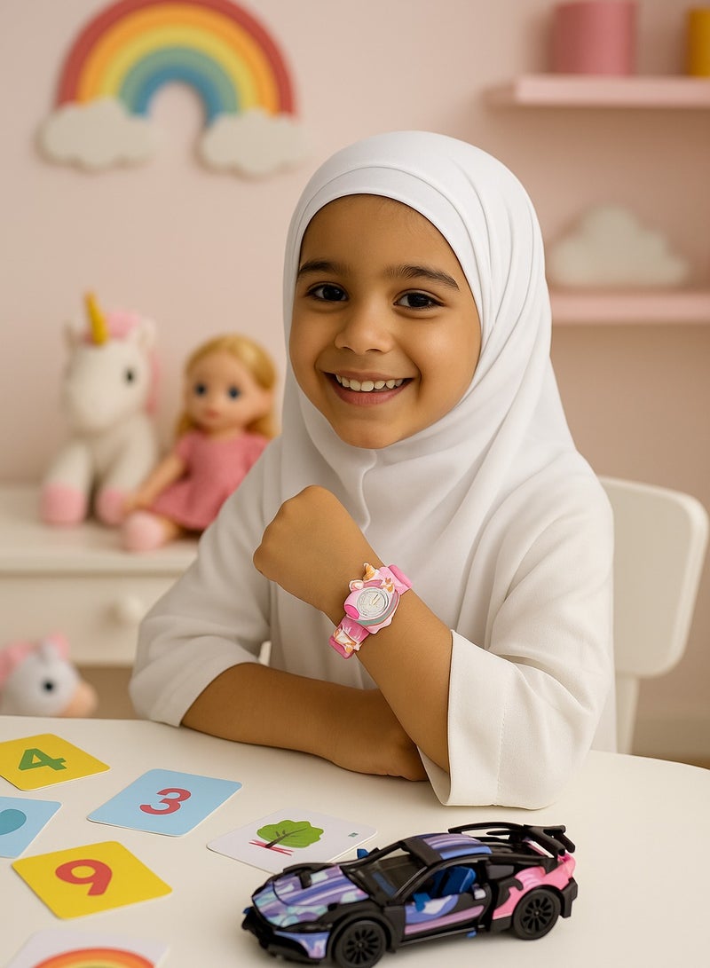 سوق الديكور ساعة أطفال يونيكورن لطيفة للبنات - ساعة يد تناظرية ثلاثية الأبعاد على شكل يونيكورن كرتوني مع حزام سيليكون ناعم قابل للتعديل - تصميم قوس قزح وكوكب - ساعة تعليمية للمعلم للأطفال من سن 3 سنوات فما فوق - هدية ممتعة لأعياد الميلاد والعطلات والعودة إلى المدرسة - متينة وخفيفة الوزن ومريحة - تصميم خيالي وردي مع لمسات ملونة - أرقام سهلة القراءة - مثالية للاستخدام اليومي والمناسبات الخاصة - تثير الإبداع والثقة في التعلم من الوقت - Image 2