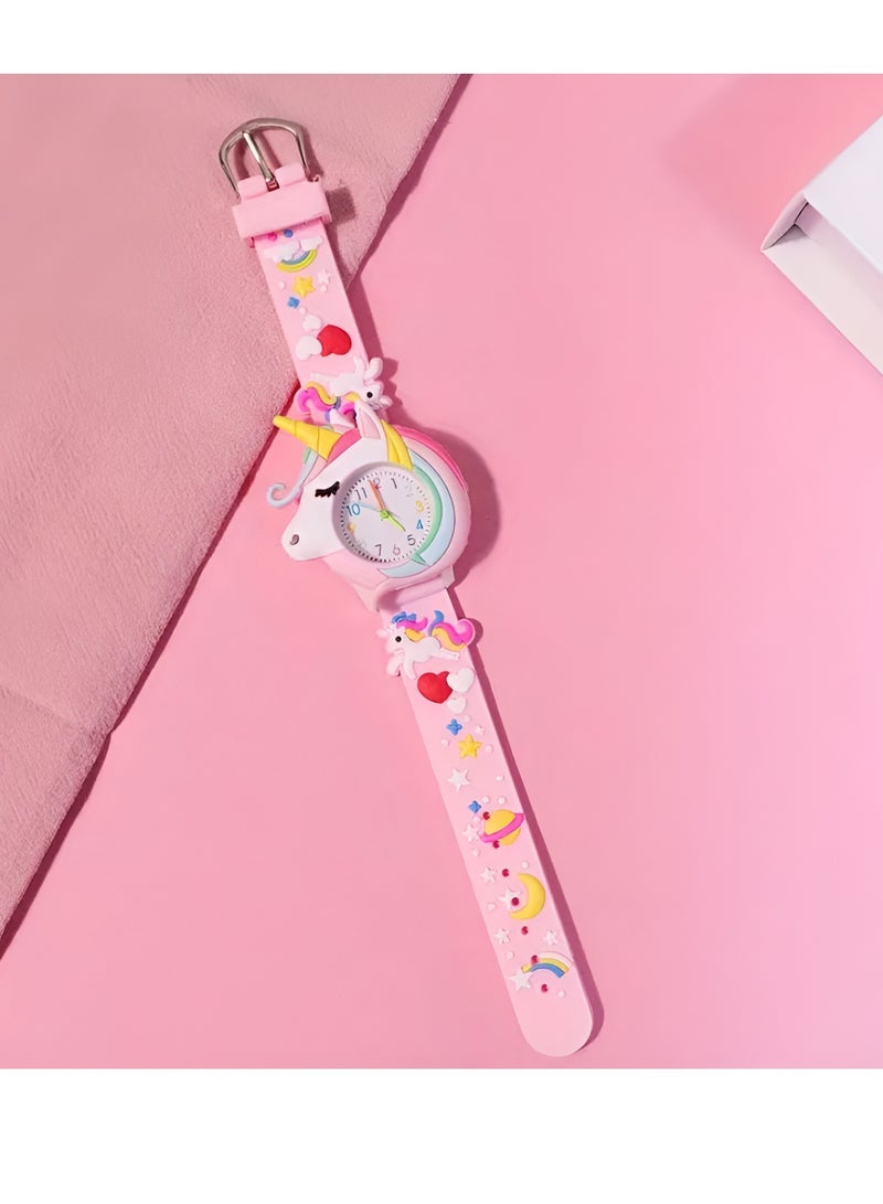 سوق الديكور ساعة أطفال يونيكورن لطيفة للبنات - ساعة يد تناظرية ثلاثية الأبعاد على شكل يونيكورن كرتوني مع حزام سيليكون ناعم قابل للتعديل - تصميم قوس قزح وكوكب - ساعة تعليمية للمعلم للأطفال من سن 3 سنوات فما فوق - هدية ممتعة لأعياد الميلاد والعطلات والعودة إلى المدرسة - متينة وخفيفة الوزن ومريحة - تصميم خيالي وردي مع لمسات ملونة - أرقام سهلة القراءة - مثالية للاستخدام اليومي والمناسبات الخاصة - تثير الإبداع والثقة في التعلم من الوقت - Image 4