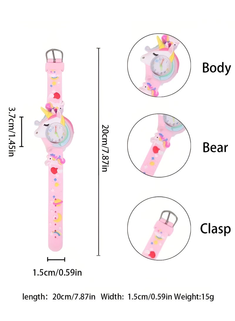 سوق الديكور ساعة أطفال يونيكورن لطيفة للبنات - ساعة يد تناظرية ثلاثية الأبعاد على شكل يونيكورن كرتوني مع حزام سيليكون ناعم قابل للتعديل - تصميم قوس قزح وكوكب - ساعة تعليمية للمعلم للأطفال من سن 3 سنوات فما فوق - هدية ممتعة لأعياد الميلاد والعطلات والعودة إلى المدرسة - متينة وخفيفة الوزن ومريحة - تصميم خيالي وردي مع لمسات ملونة - أرقام سهلة القراءة - مثالية للاستخدام اليومي والمناسبات الخاصة - تثير الإبداع والثقة في التعلم من الوقت - Image 5