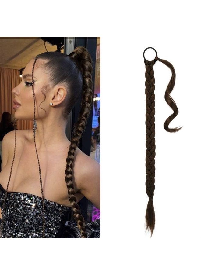 BARSDAR 26 Inch Long Braided Ponytail Extension with Hair Tie Straight Wrap Around Hair Extensions Pony Tail DIY Natural Soft Synthetic Hair Piece for Women -Dark Brown mix Auburn Evenly - Image 1