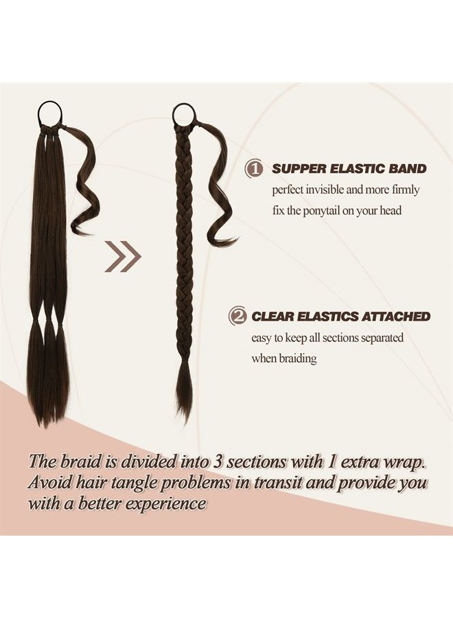 BARSDAR 26 Inch Long Braided Ponytail Extension with Hair Tie Straight Wrap Around Hair Extensions Pony Tail DIY Natural Soft Synthetic Hair Piece for Women -Dark Brown mix Auburn Evenly - Image 2