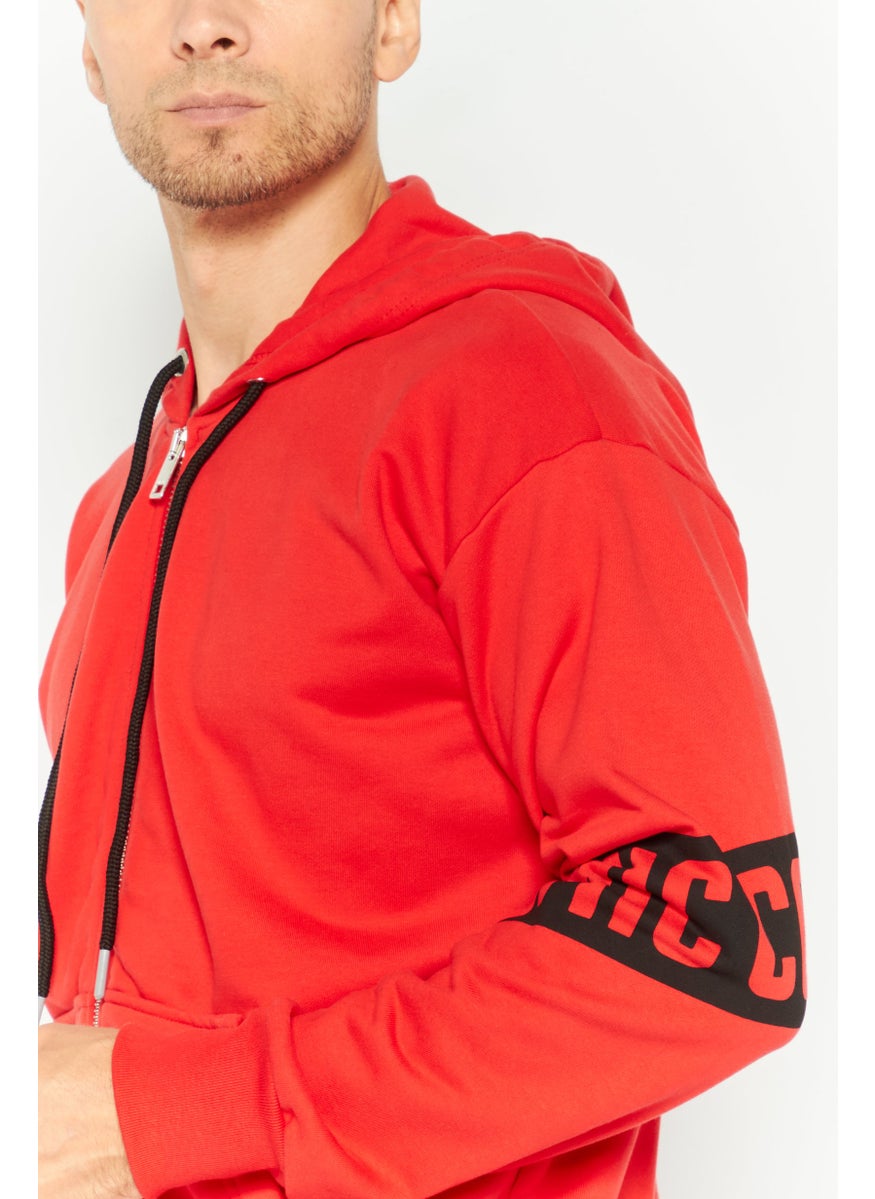 DIESEL - Men Hooded Long Sleeves Solid Sweatshirt, Red - Image 1