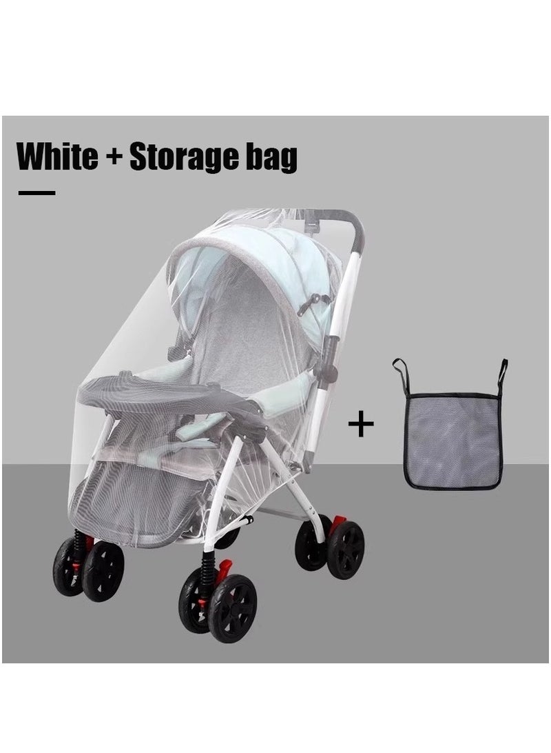 Baby Mosquito Net With Storage Bag, Infants Baby Stroller Mosquito Insect Net, Full Cover Stroller Baby Mosquito Net, Portable, Lightweight And Breathable Full Protection Mosquito Net, Travel Friendly, White - Image 1