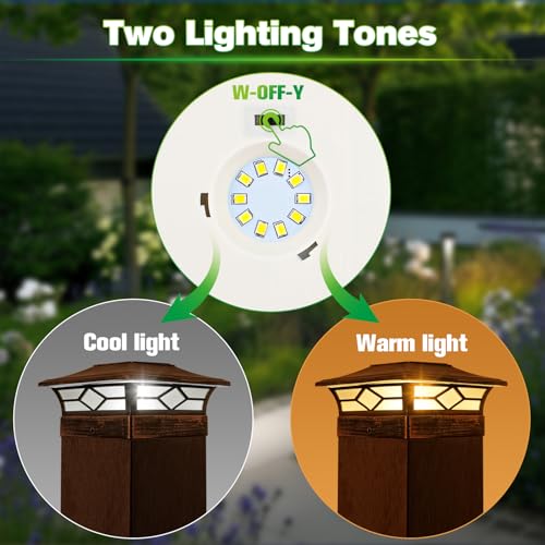 JOFIOS Solar Post Cap Lights Outdoor 12pack, Waterproof Solar Powered Deck Fence Post Lights for 4x4 Wood/Vinyl Posts, Solar Outdoor LED Light with Cool/Warm Lighting Decorate Garden Patio Porch… - Image 4