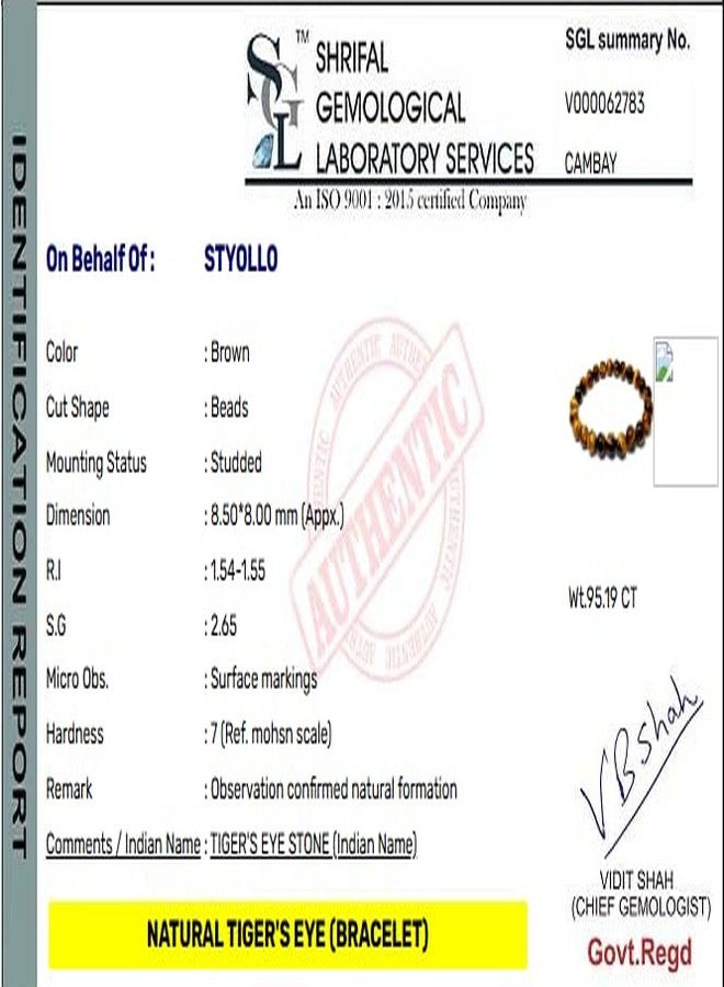 STYOLLO Certified Tiger Eye Bracelet For Men & Women Original Natural 8mm Crystal Stone - Astrology Bracelet For Focus, Confidence, Wealth, Prosperity, Stress Relief Courage & Protection-Pack of 1 - Image 5