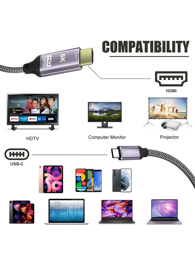 كابل USB-C إلى HDMI 8K – طول 1.8 متر، جودة 8K@30Hz / 4K@120Hz UHD HDR، سرعة 48Gbps، متوافق مع Thunderbolt 3 لأجهزة التلفزيون، البروجيكتور والشاشات - Image 4