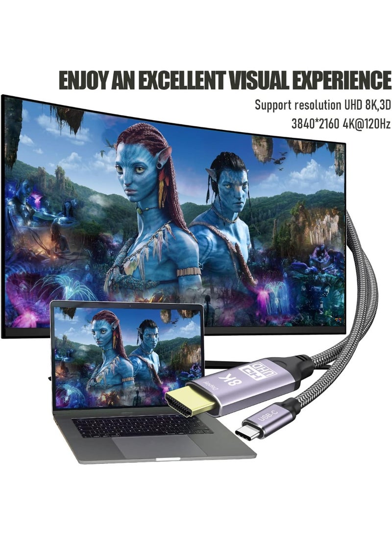 كابل USB-C إلى HDMI 8K – طول 1.8 متر، جودة 8K@30Hz / 4K@120Hz UHD HDR، سرعة 48Gbps، متوافق مع Thunderbolt 3 لأجهزة التلفزيون، البروجيكتور والشاشات - Image 5