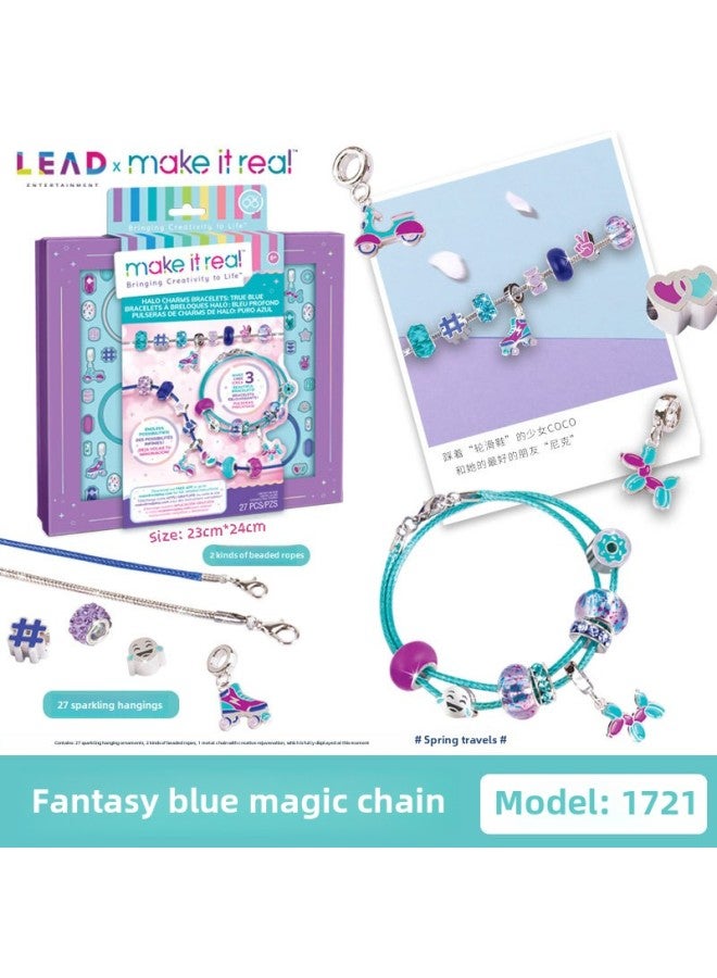 Meiyirui Make It Real Bracelet DIY Hand Beaded Worker Gift Girl Jewelry Swarovski Joint Name-Color:Dream Blue Magic Chain - Image 1