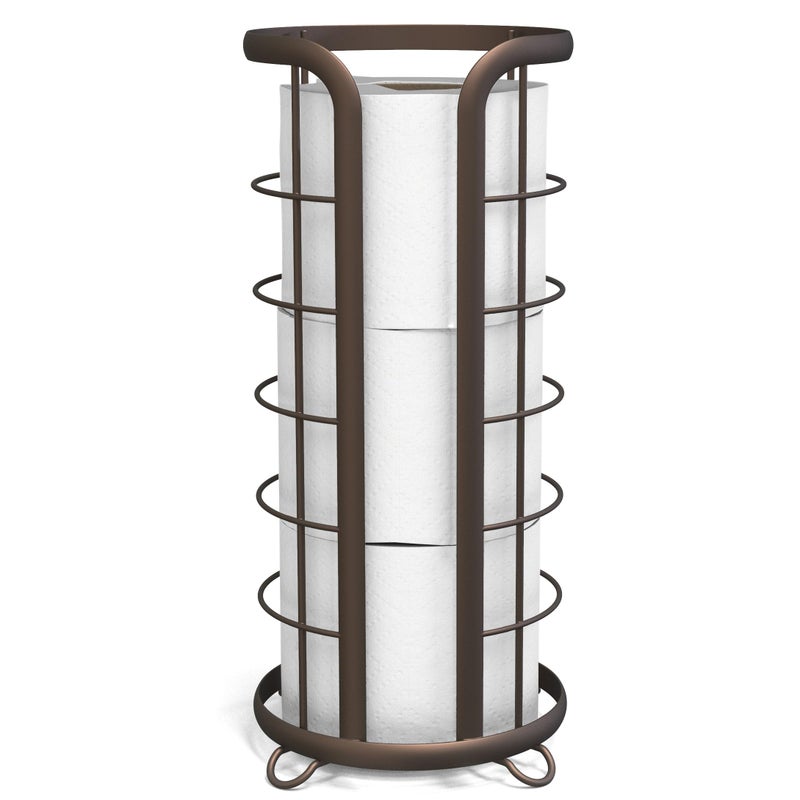 BROOKSTONE Toilet Paper Holder Stand Reserve - Free Standing Toilet Paper Stand with Storage that Holds Mega Rolls, Standing Bathroom Tissue Organizer, Bathroom Decor - Modern Storage Holder, Bronze - Image 1