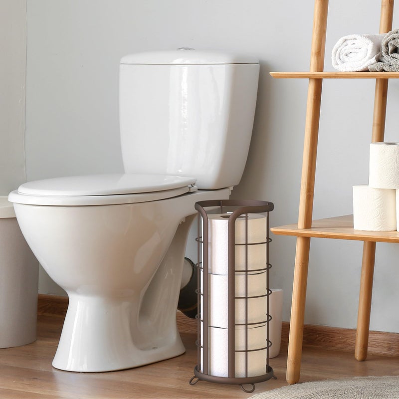 BROOKSTONE Toilet Paper Holder Stand Reserve - Free Standing Toilet Paper Stand with Storage that Holds Mega Rolls, Standing Bathroom Tissue Organizer, Bathroom Decor - Modern Storage Holder, Bronze - Image 5