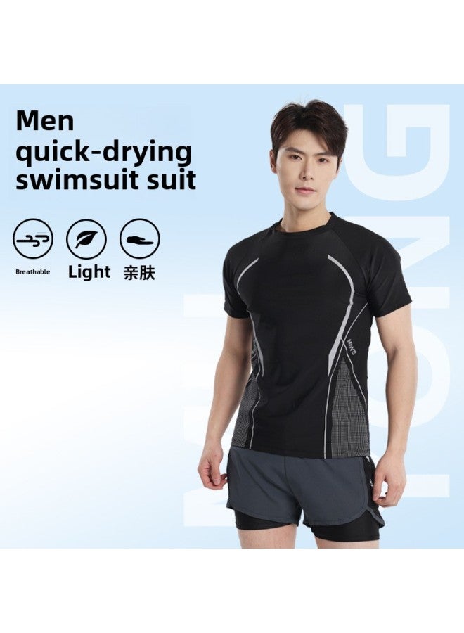 Loquat Men's Summer Quick-drying Sports Suit Men's Fitness Running Swimming Clothes Light Sports Outdoor Swimming Suit-Color:2385 Suit Black Pants- - Image 2