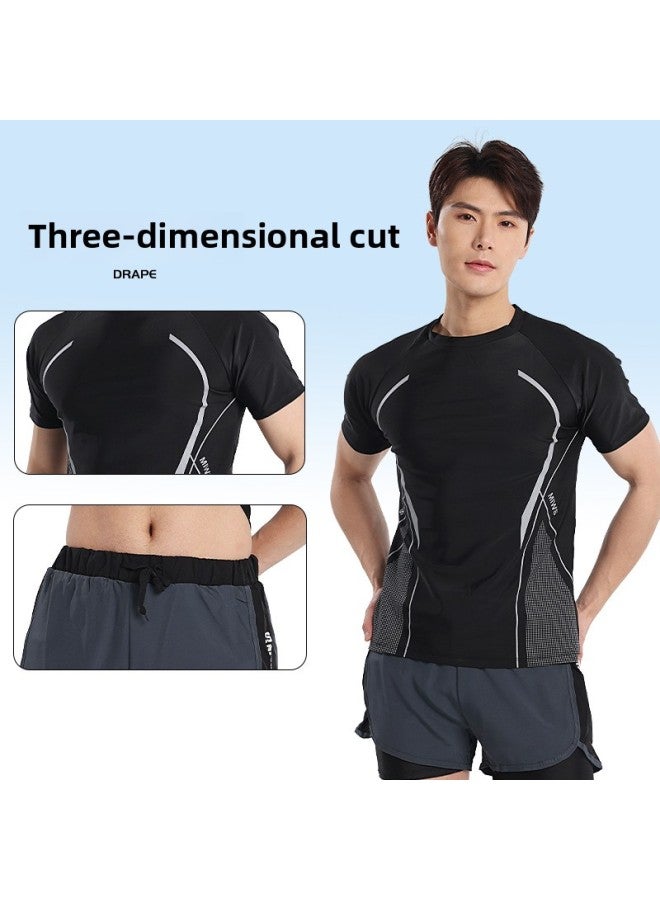 Loquat Men's Summer Quick-drying Sports Suit Men's Fitness Running Swimming Clothes Light Sports Outdoor Swimming Suit-Color:2385 Suit Black Pants- - Image 4