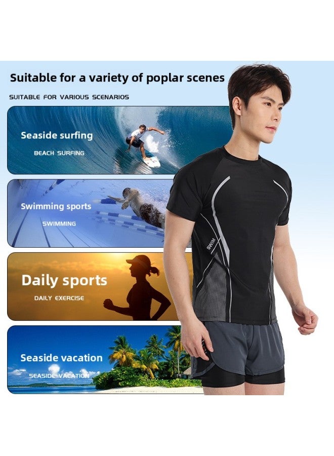 Loquat Men's Summer Quick-drying Sports Suit Men's Fitness Running Swimming Clothes Light Sports Outdoor Swimming Suit-Color:2385 Suit Black Pants- - Image 5