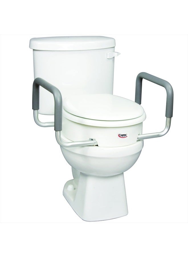 careX 3.5 Inch Raised Toilet Seat with Arms - For Elongated Toilets, Elevated Toilet Riser with Removable Padded Handles, Easy On and Off, Support 250 lbs, White - Image 1