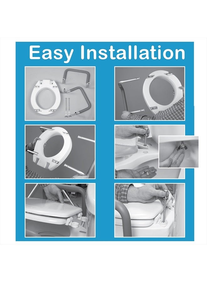 careX 3.5 Inch Raised Toilet Seat with Arms - For Elongated Toilets, Elevated Toilet Riser with Removable Padded Handles, Easy On and Off, Support 250 lbs, White - Image 4