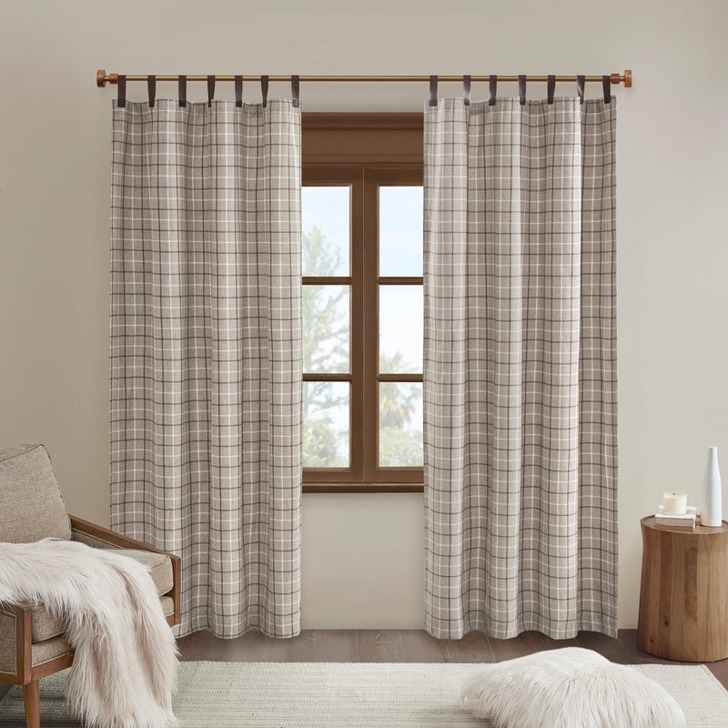 Madison Park Anaheim Cabin Plaid Curtain Window Thermal Insulated Fleece Lining Living Room Decor Room Darkening Drape for Bedroom 1Single Panel Pack 50 x 84 Faux Leather Tab Brown
