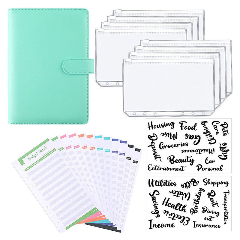 A6 PU Leather Notebook Binder Cover 7.5 Inch Length Green - Waterproof PVC Zipper Pockets With Card Slots Pen Loop For Home Office Travel - Image 1