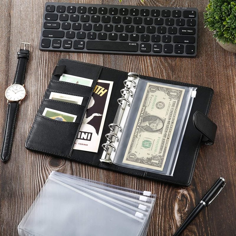 A6 PU Leather Notebook Binder Cover 7.5 Inch Length Green - Waterproof PVC Zipper Pockets With Card Slots Pen Loop For Home Office Travel - Image 5