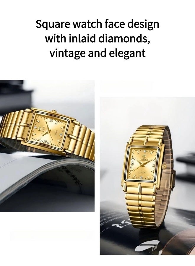 ليبيغ ساعة كوارتز مربعة مقاومة للماء ومرصعة بالألماس للنساء (ساعة نسائية من الفولاذ الذهبي، ساعة عمل مربعة، ساعة كوارتز بسيطة) - Image 2