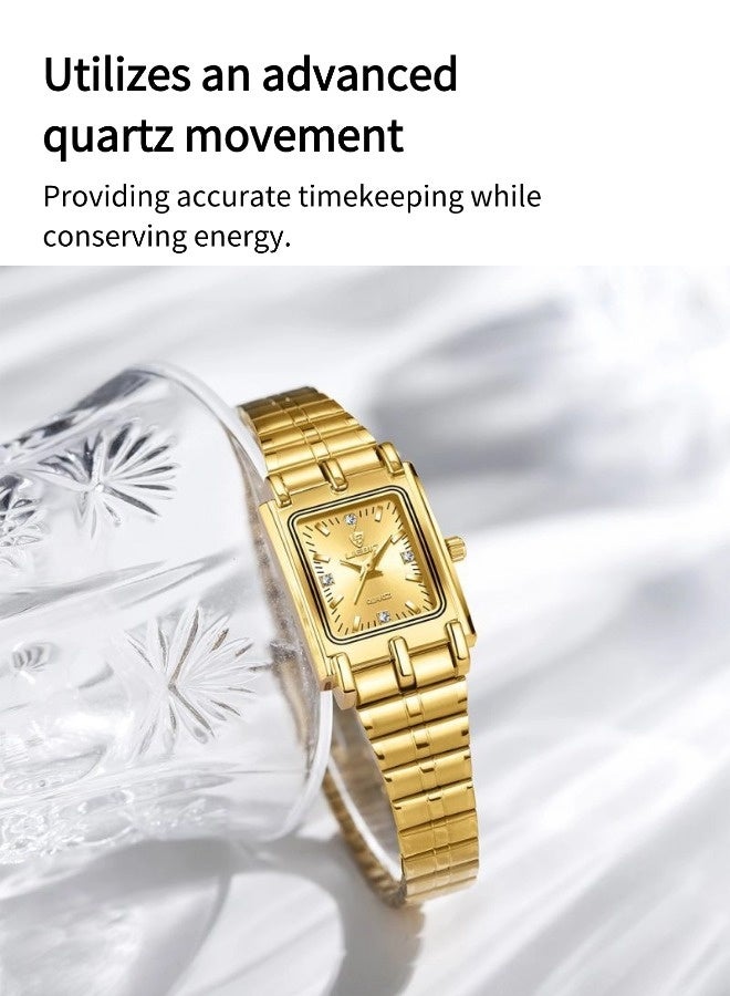 ليبيغ ساعة كوارتز مربعة مقاومة للماء ومرصعة بالألماس للنساء (ساعة نسائية من الفولاذ الذهبي، ساعة عمل مربعة، ساعة كوارتز بسيطة) - Image 3