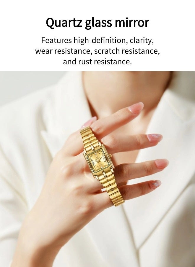 ليبيغ ساعة كوارتز مربعة مقاومة للماء ومرصعة بالألماس للنساء (ساعة نسائية من الفولاذ الذهبي، ساعة عمل مربعة، ساعة كوارتز بسيطة) - Image 4