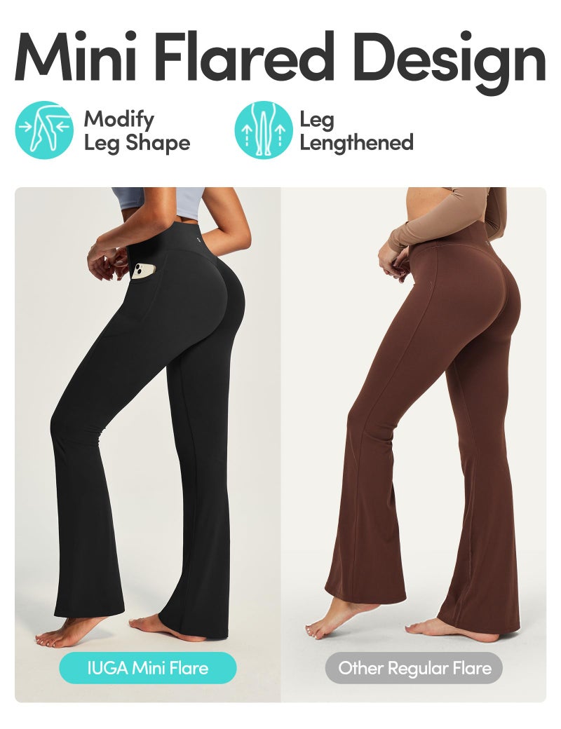 IUGA Mini Flare Leggings for Women Tummy Control Hidden Scrunch Butt Flared Yoga Pants with Pockets No Front Seam Workout Black - Image 3