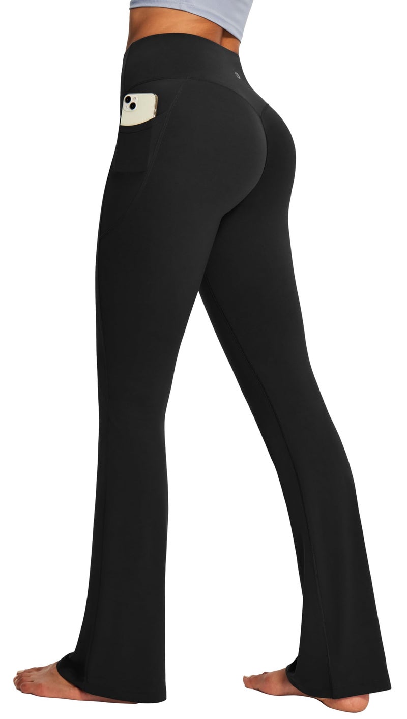 IUGA Mini Flare Leggings for Women Tummy Control Hidden Scrunch Butt Flared Yoga Pants with Pockets No Front Seam Workout Black - Image 1