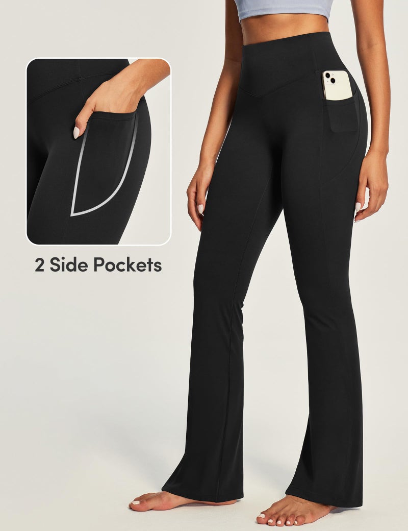 IUGA Mini Flare Leggings for Women Tummy Control Hidden Scrunch Butt Flared Yoga Pants with Pockets No Front Seam Workout Black - Image 5