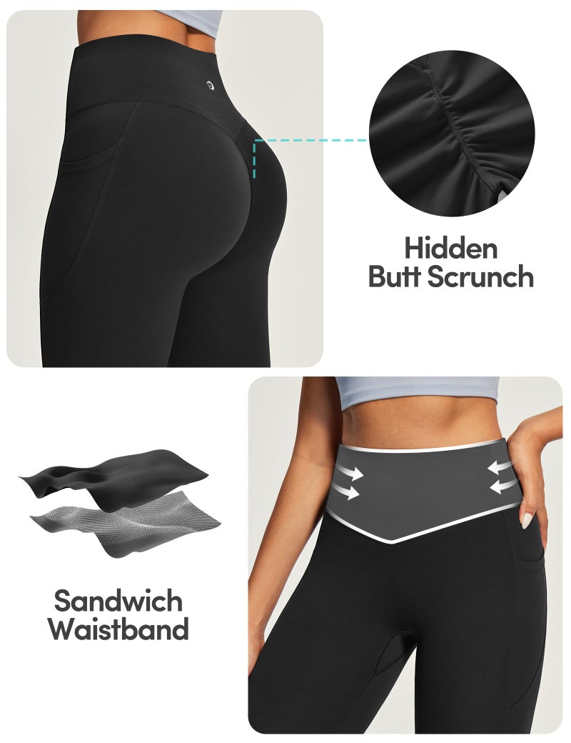 IUGA Mini Flare Leggings for Women Tummy Control Hidden Scrunch Butt Flared Yoga Pants with Pockets No Front Seam Workout Black - Image 4