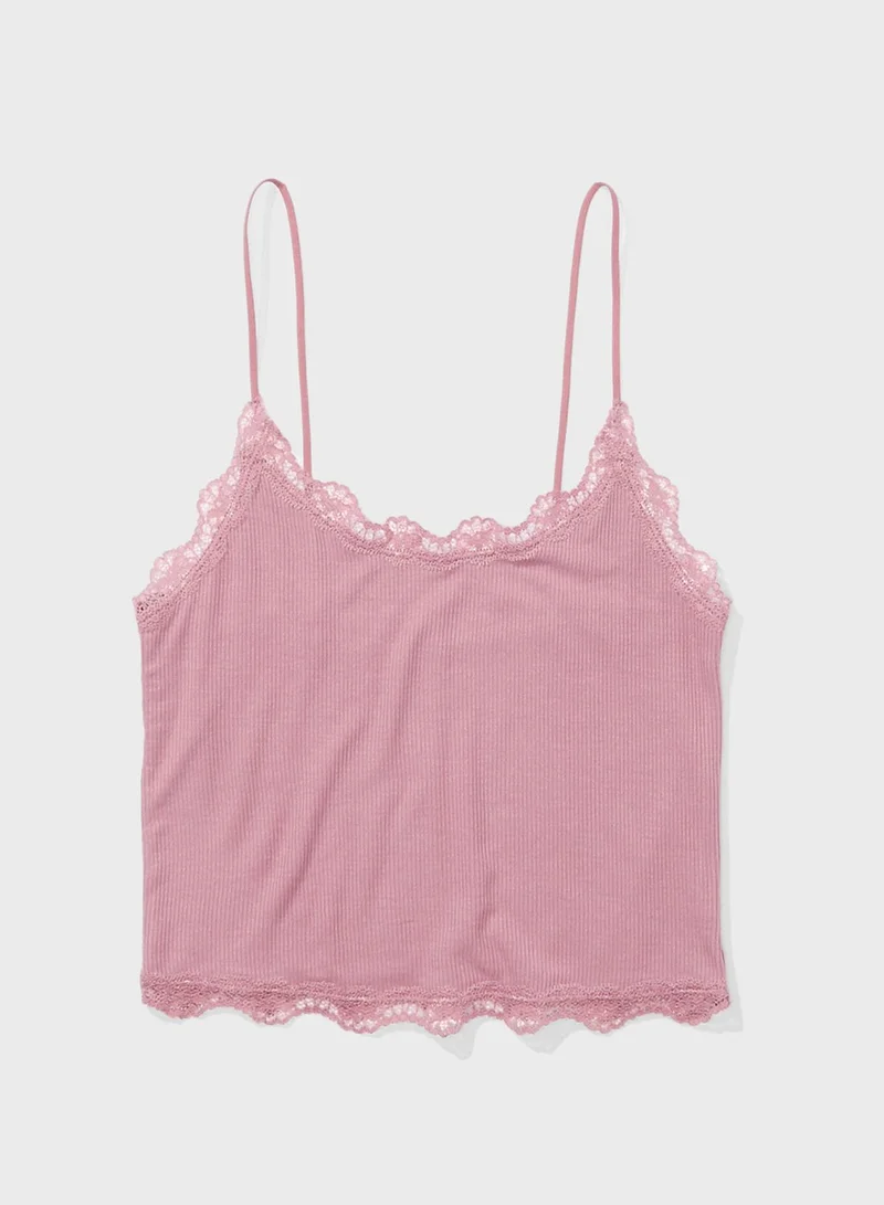 American Eagle Lace Trim Ribbed Cami Top