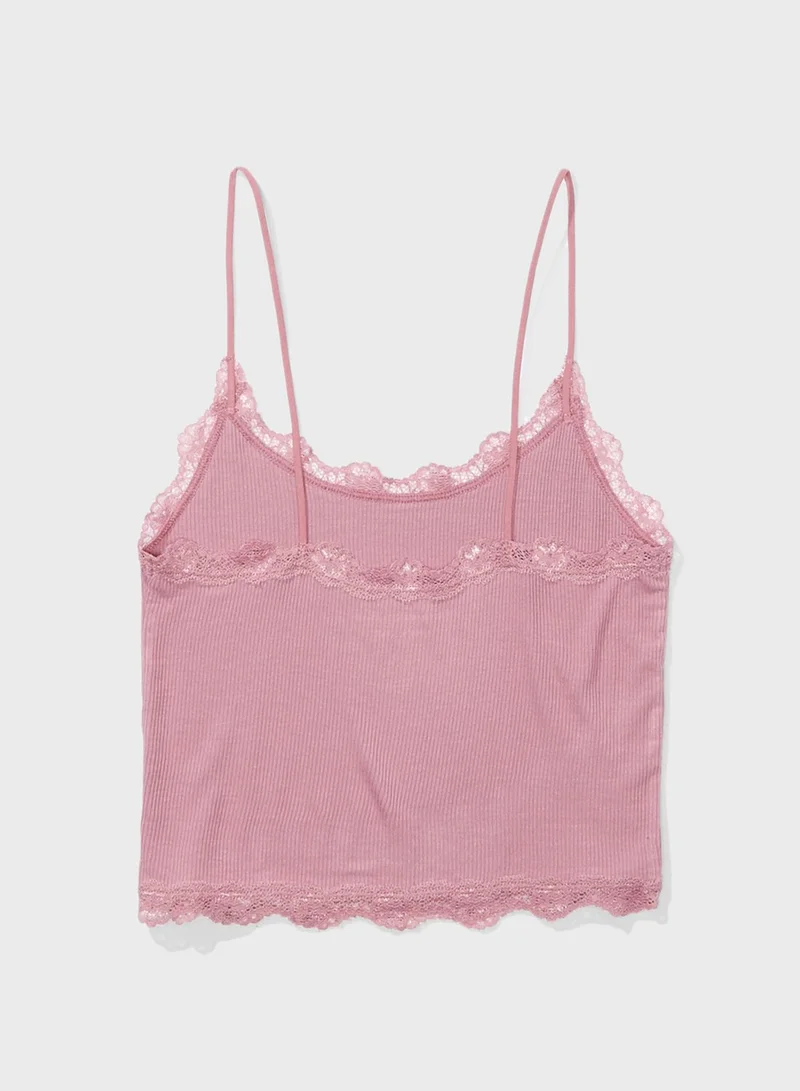 American Eagle Lace Trim Ribbed Cami Top