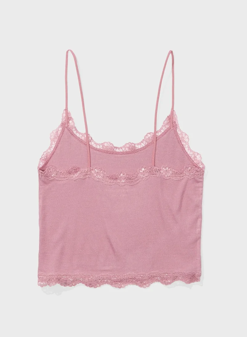 American Eagle Lace Trim Ribbed Cami Top