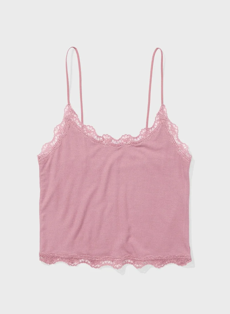 American Eagle Lace Trim Ribbed Cami Top