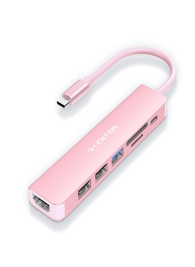 لينشن موزع USB-C من LENTION مع شحن بقوة 100 واط، ومنفذ HDMI بدقة 4K، وقارئ بطاقات مزدوج، ومتوافق مع USB 3.0 و 2.0، متوافق مع أجهزة MacBook Pro 2025-2016، و Mac Air/Surface الجديد، و Chromebook، وغيرها، محول برنامج تشغيل مستقر (CB-CE18، ذهبي وردي) - Image 1